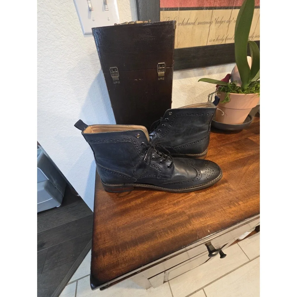 La Milano Patina Collection Mens Leather Blue Oxford Wingtip Boots Size 13 LZ181